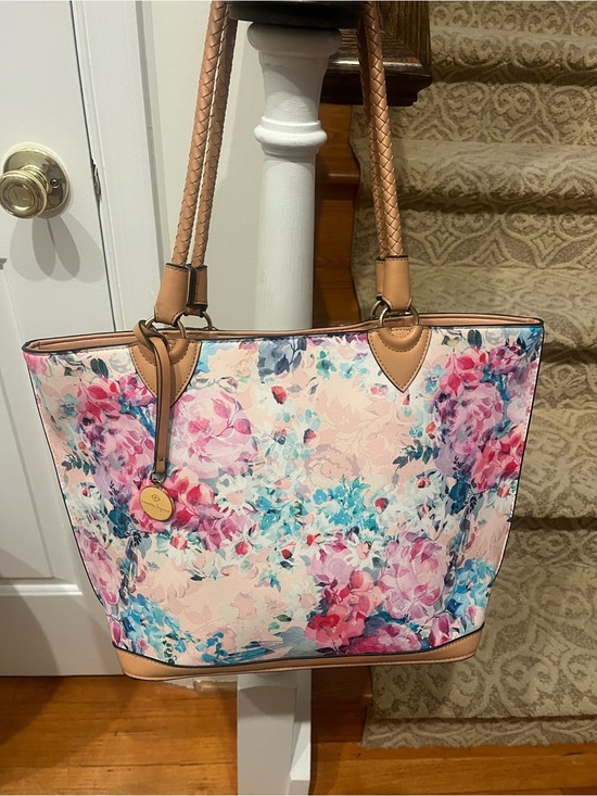 Nanette Lepore Handbags - Nanette Lepore Pink Floral Tote with Tan Trim
